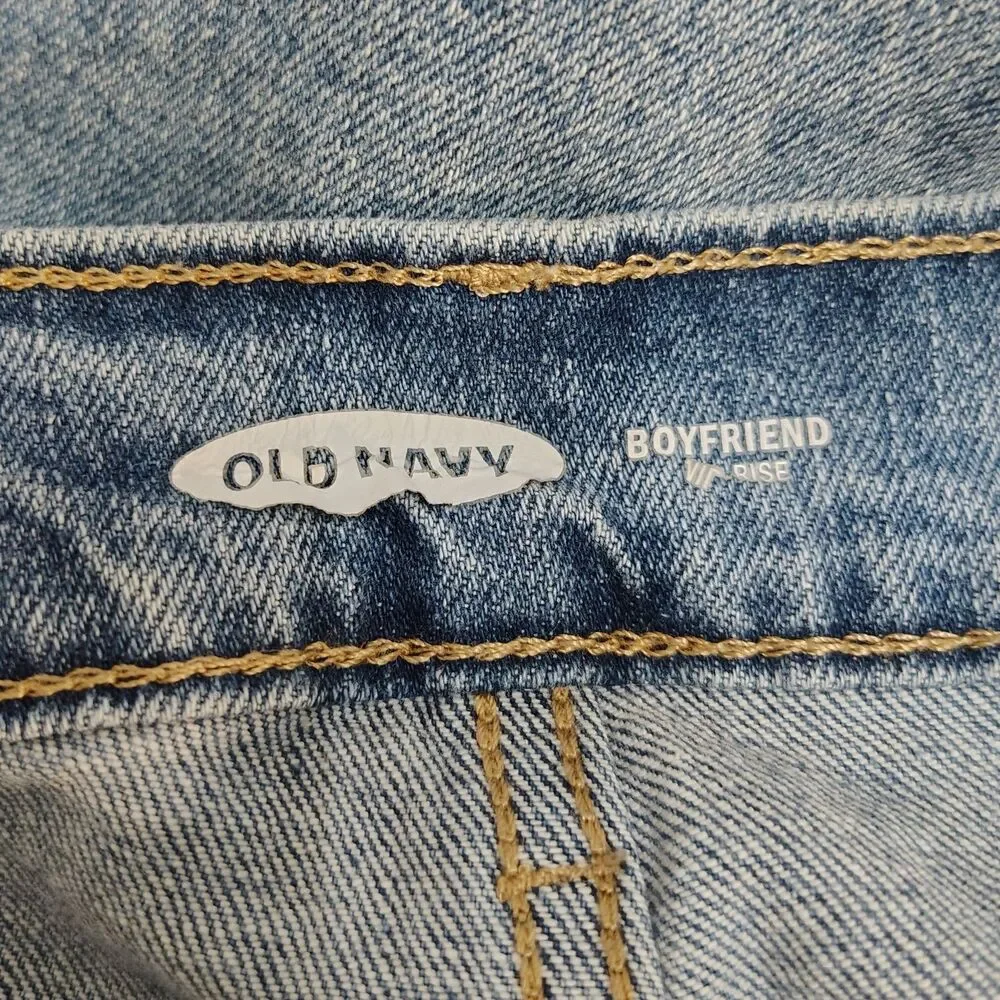 OLD NAVY Boyfriend Ankle Mid Rise Jeans 14 Women Solid Light Wash Stretch - Picture 4 of 5